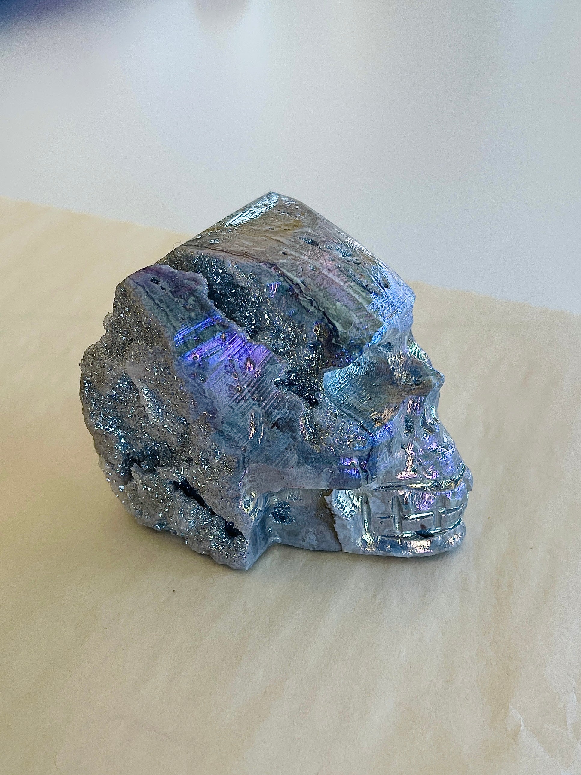 Rainbow Horn Crystal Head Skull