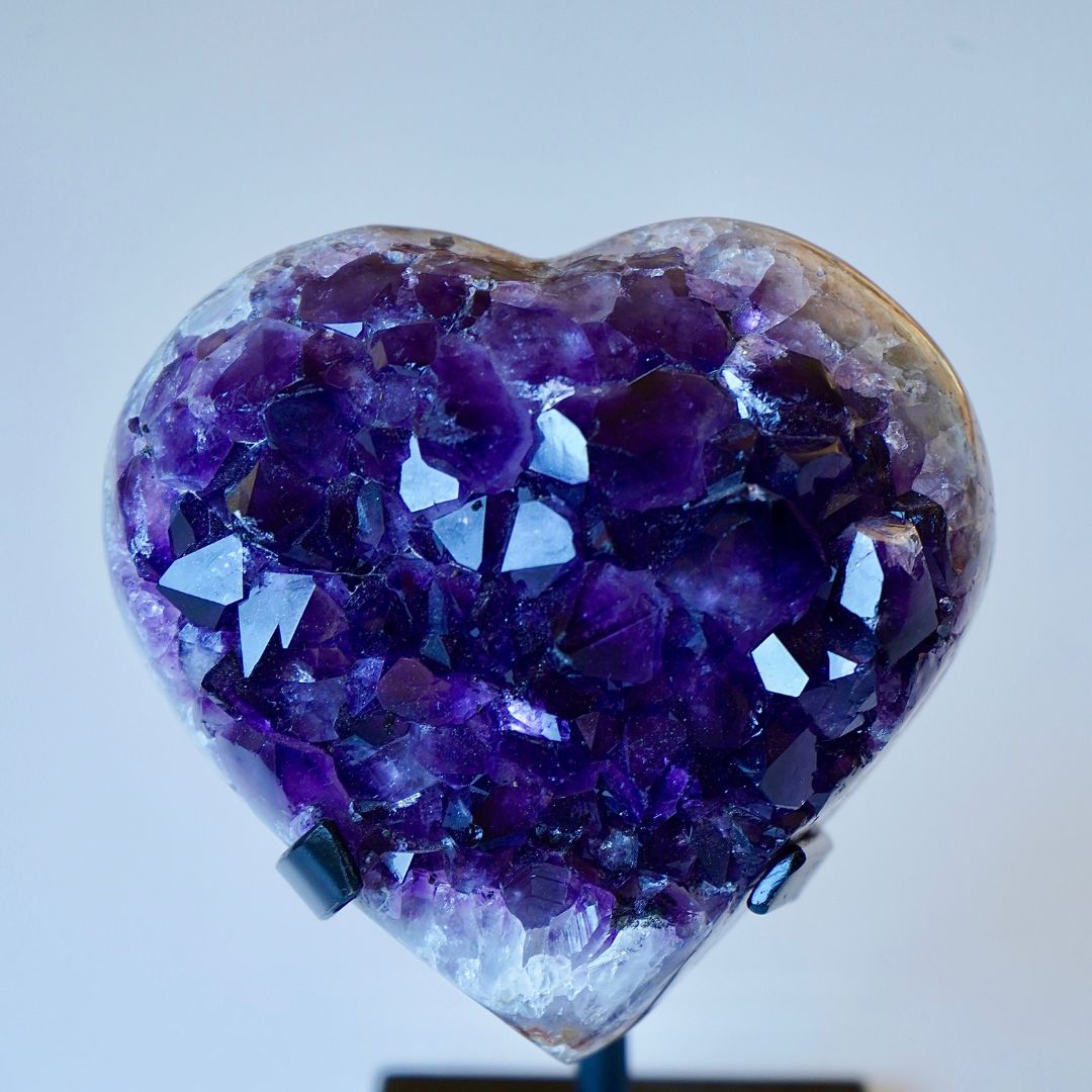 Extra Grade super dark Amethyst Heart on special stand