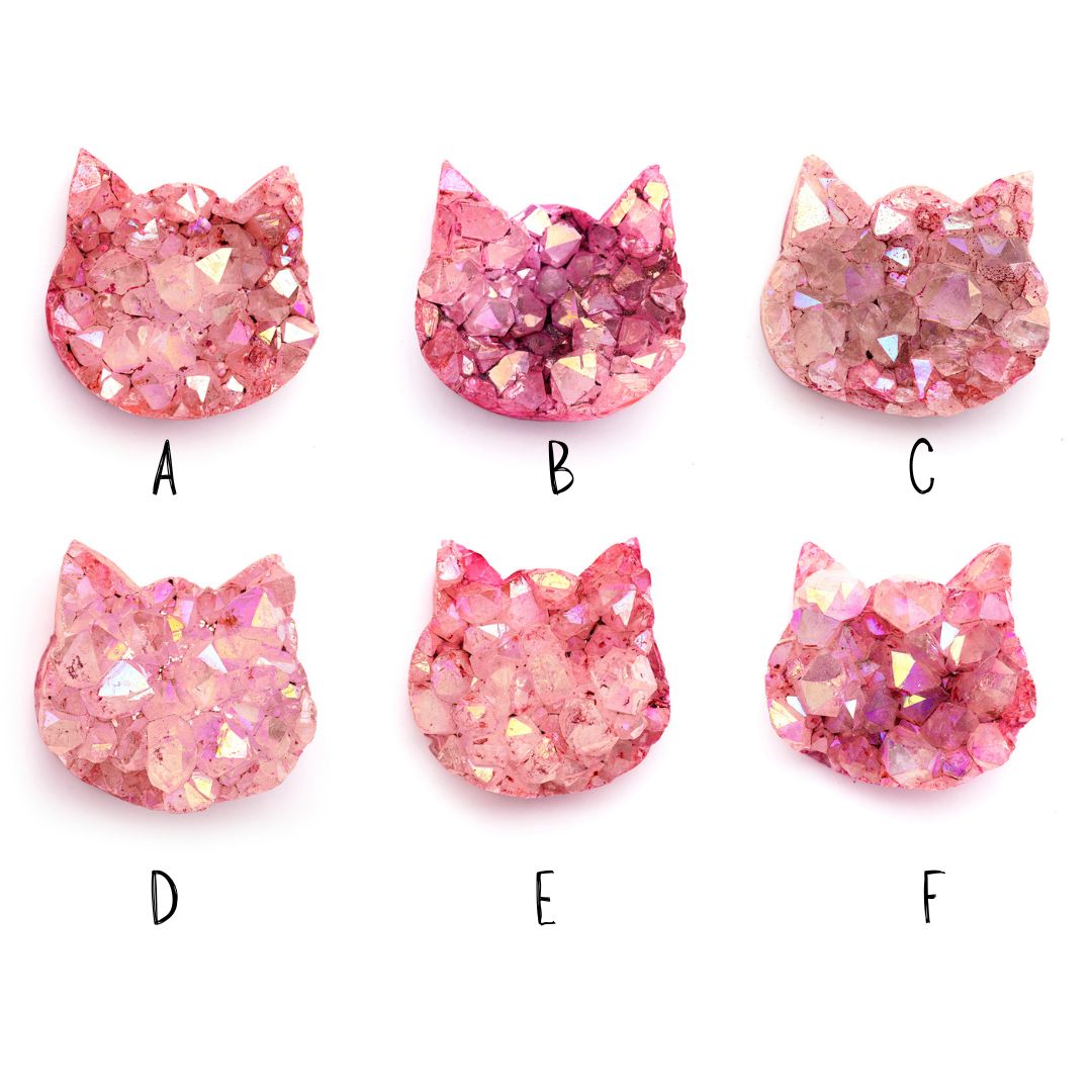 Pink Rainbow Aura Cat Head Crystal