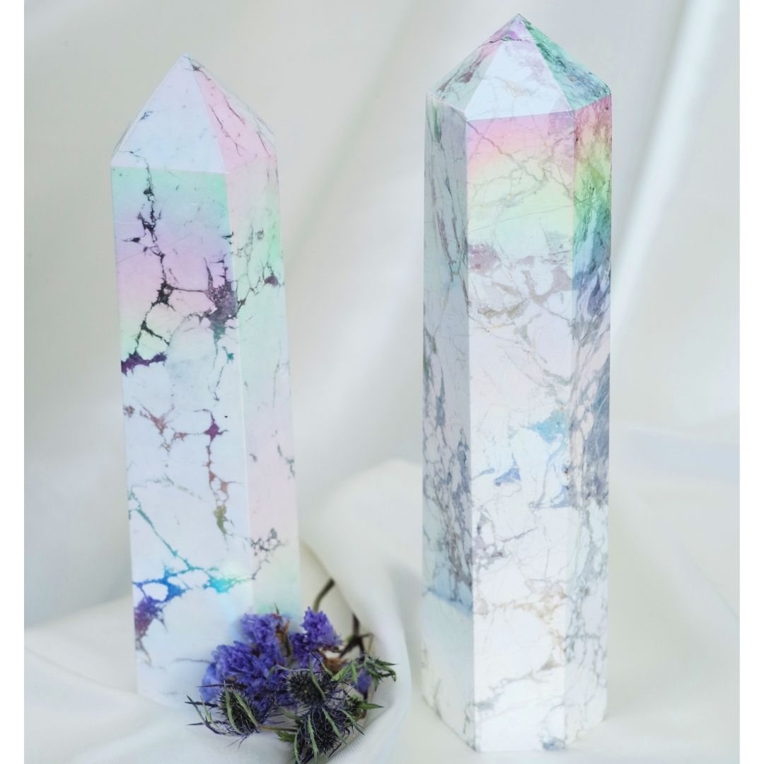 Rainbow Coated Howlite Tower