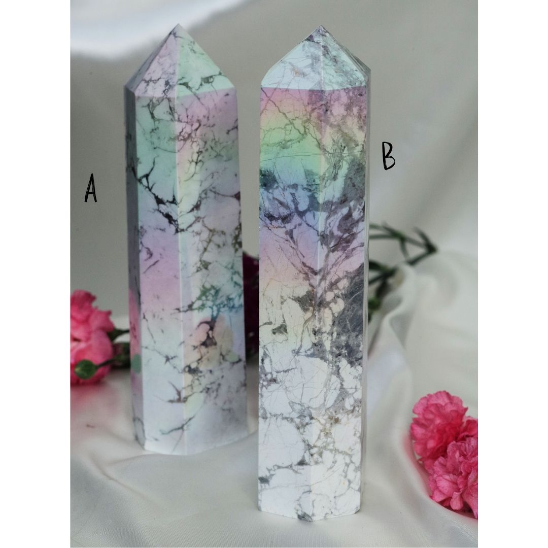 Rainbow Coated Howlite Tower