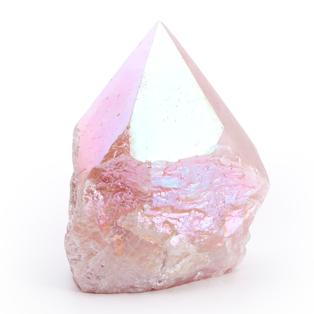 Angel Aura Coated Rose Quartz natural point self standing
