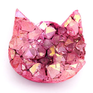 Pink Rainbow Aura Cat Head Crystal