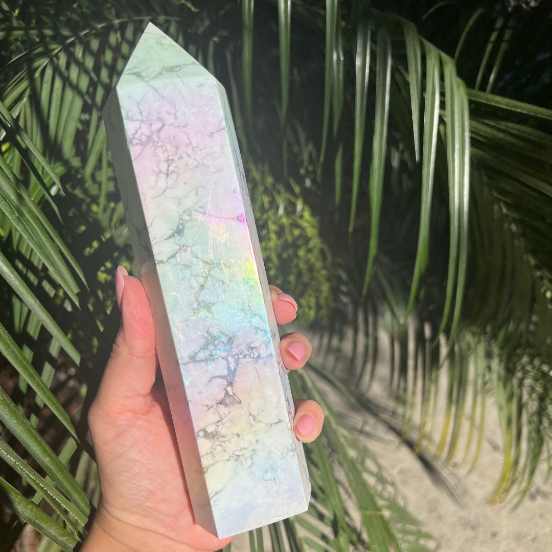 Rainbow Coated Howlite Tower