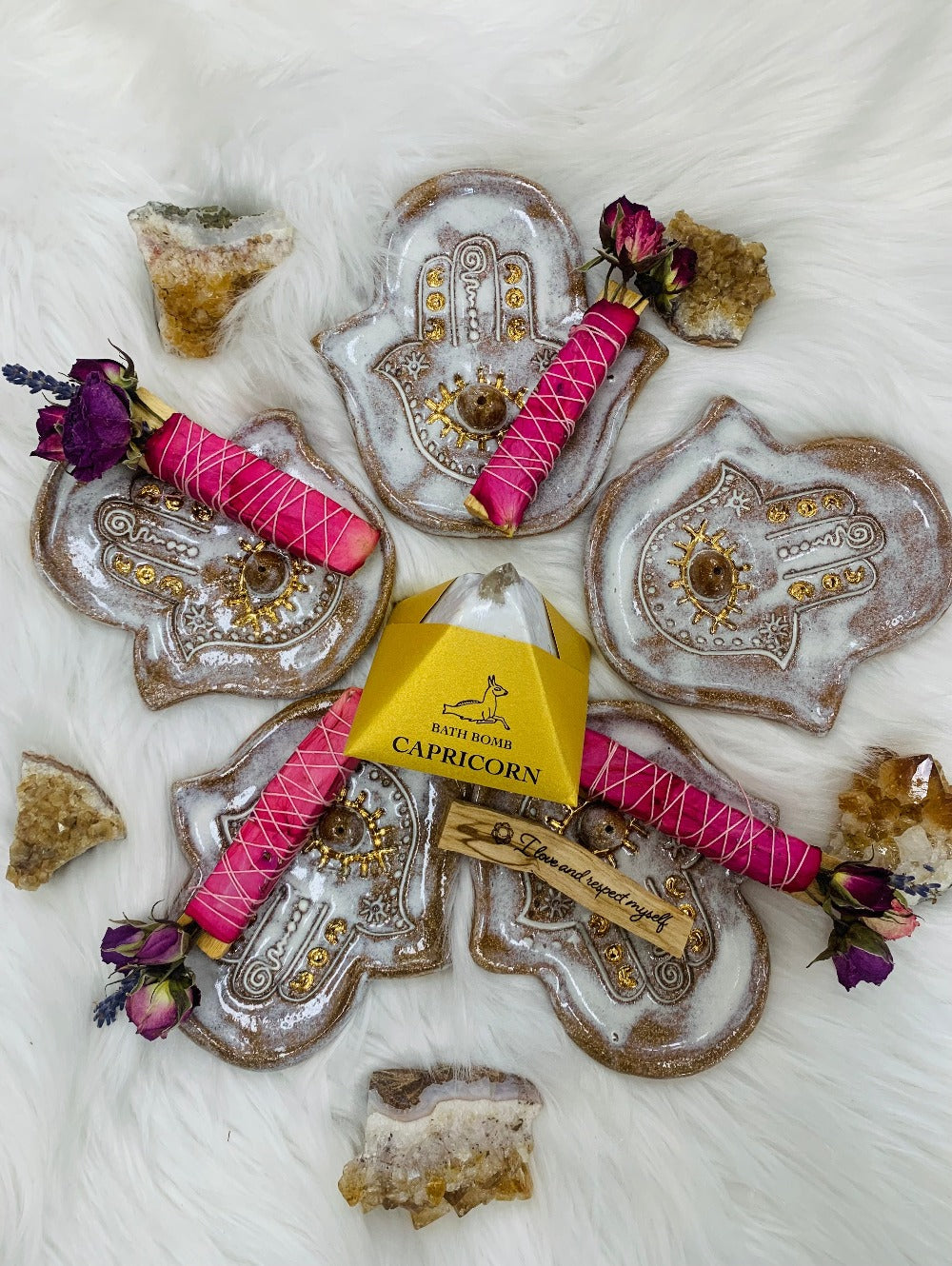 Talisman Hamsa Incense Dish with Gold