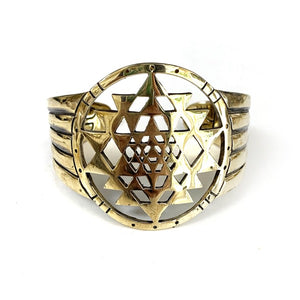 Hand Carved Sri Yantra Golden Bangle With "Lunar Solar" Carved On Inside Band