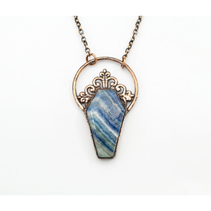 Turkish Blue Lace Coffin Shape Filigree Pendant