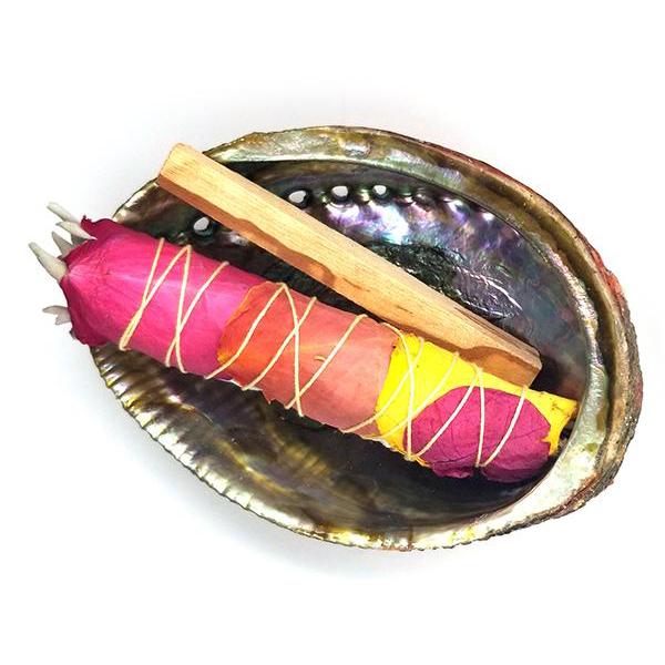 Small Abalone Shell, Single Floral Smudge Stick, and Palo Santo Kit