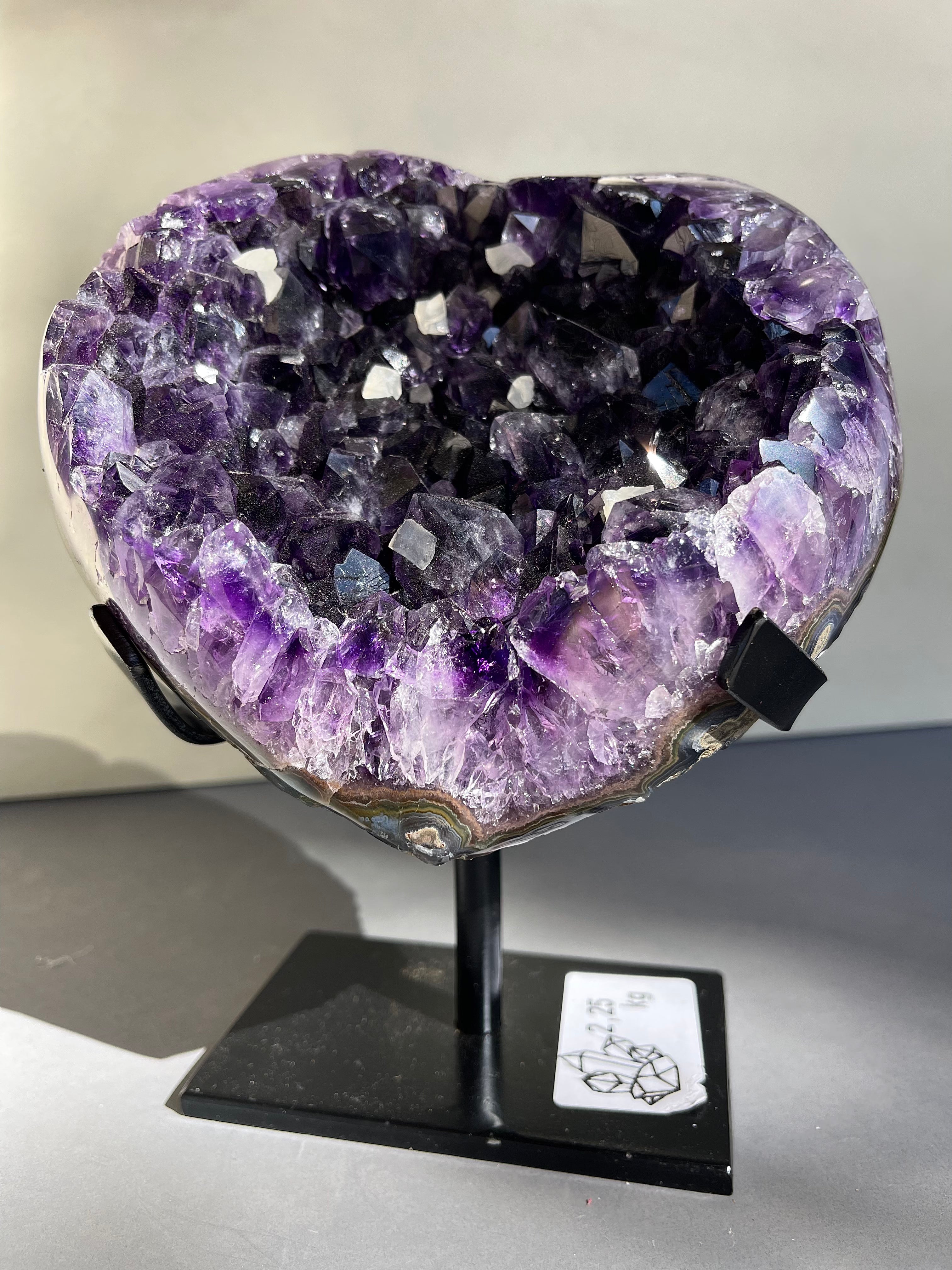Extra Grade super dark Amethyst Heart on special stand