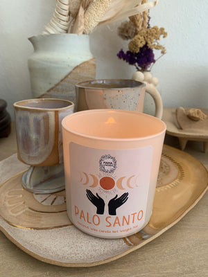 palo santo candle with 100% palo santo essential oil