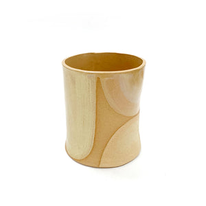 Artisan Ceramic Mug: Tan and Eggshell White-Side