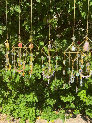 Sun Catcher with rough crystals and small tumbled stones