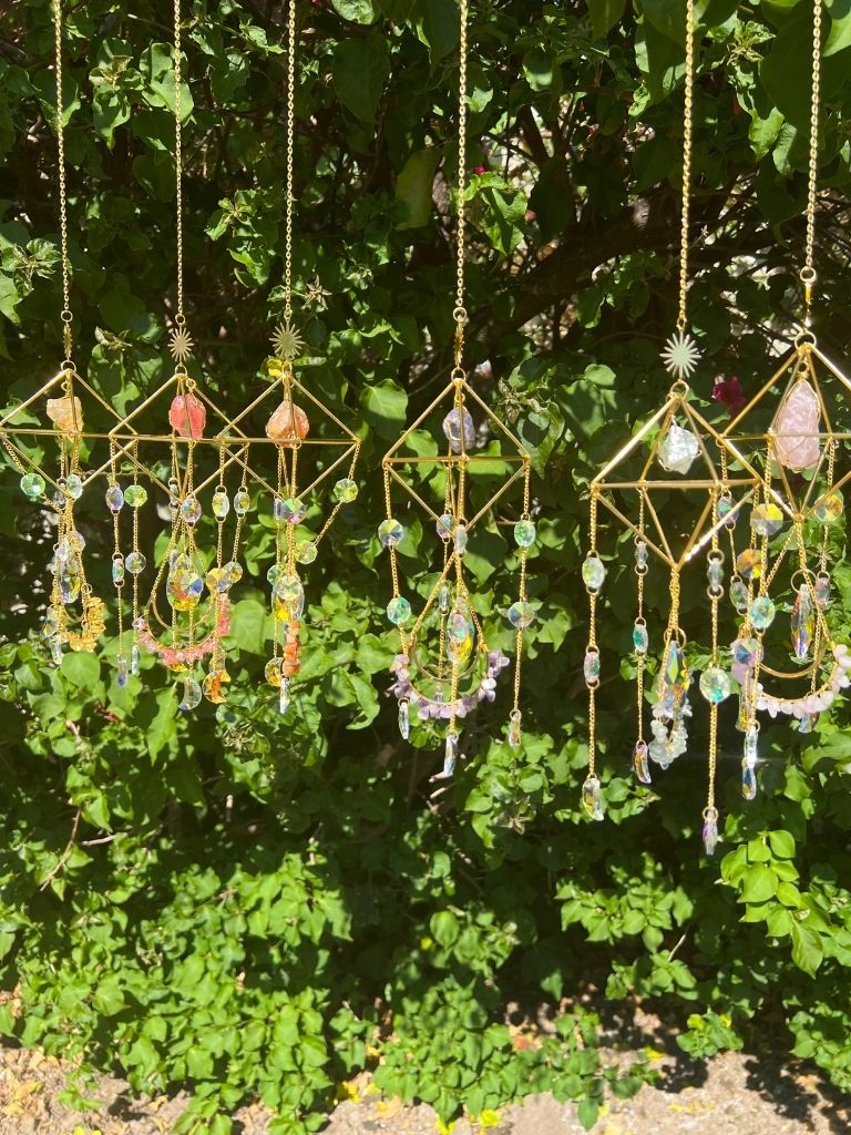 Sun Catcher with rough crystals and small tumbled stones
