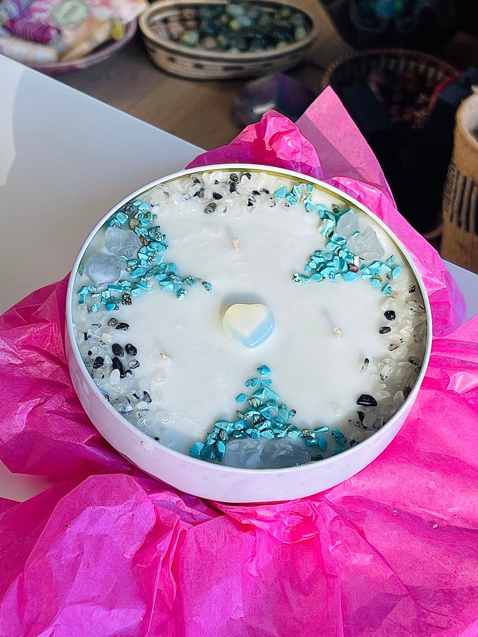 I am protected and secure in all that I do Turquoise Candle