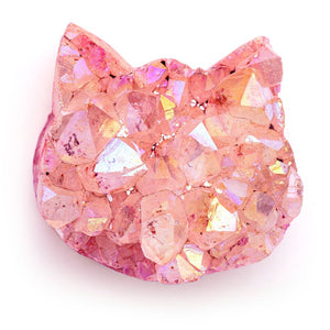 Pink Rainbow Aura Cat Head Crystal