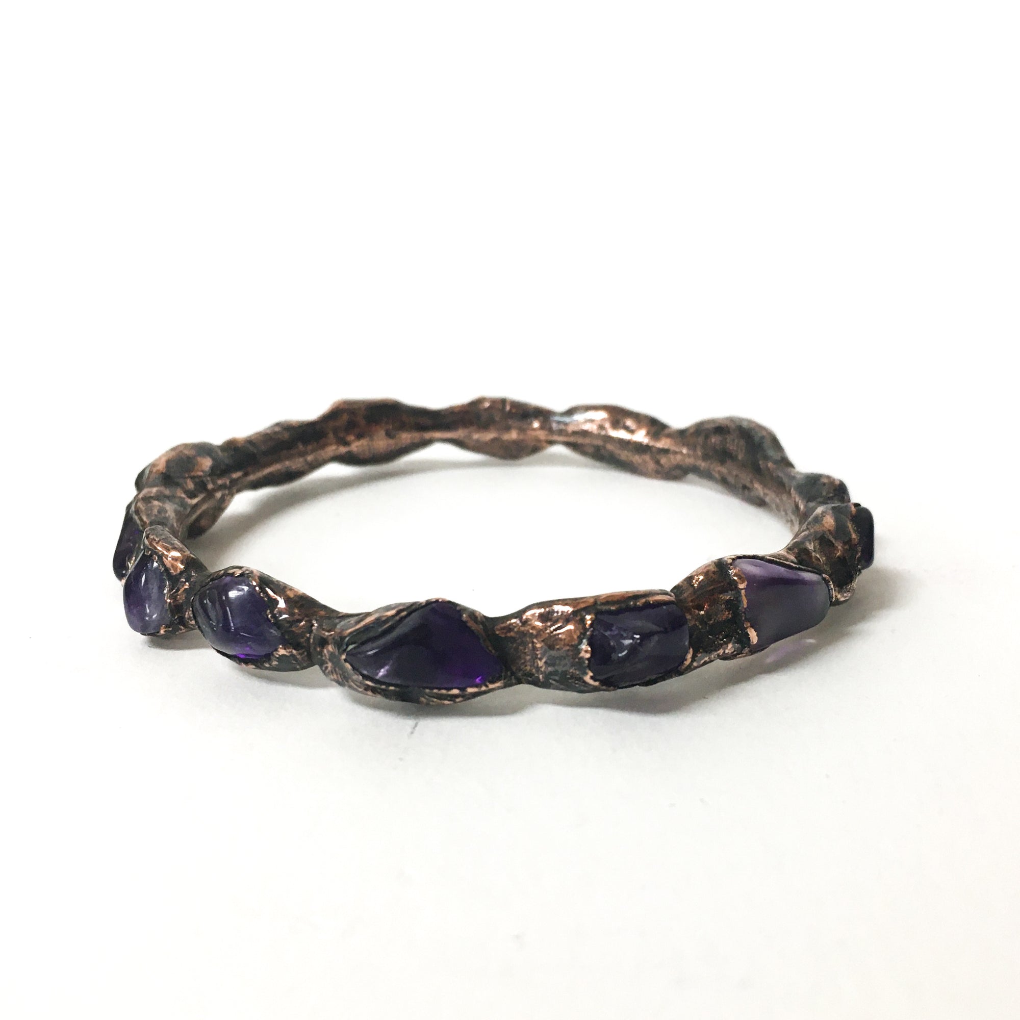 Polished Amethyst Copper Bracelet