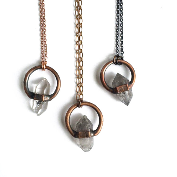 Anthraxolite Raw Quartz Crystal Necklace