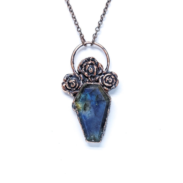 Blue Flash Labradorite Coffin Pendant