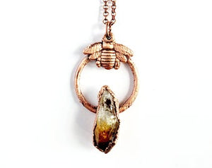 Citrine or Amethyst Point & Bee Necklace