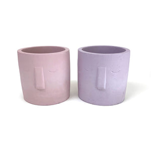 Pink and Purple Concrete Planter With Face