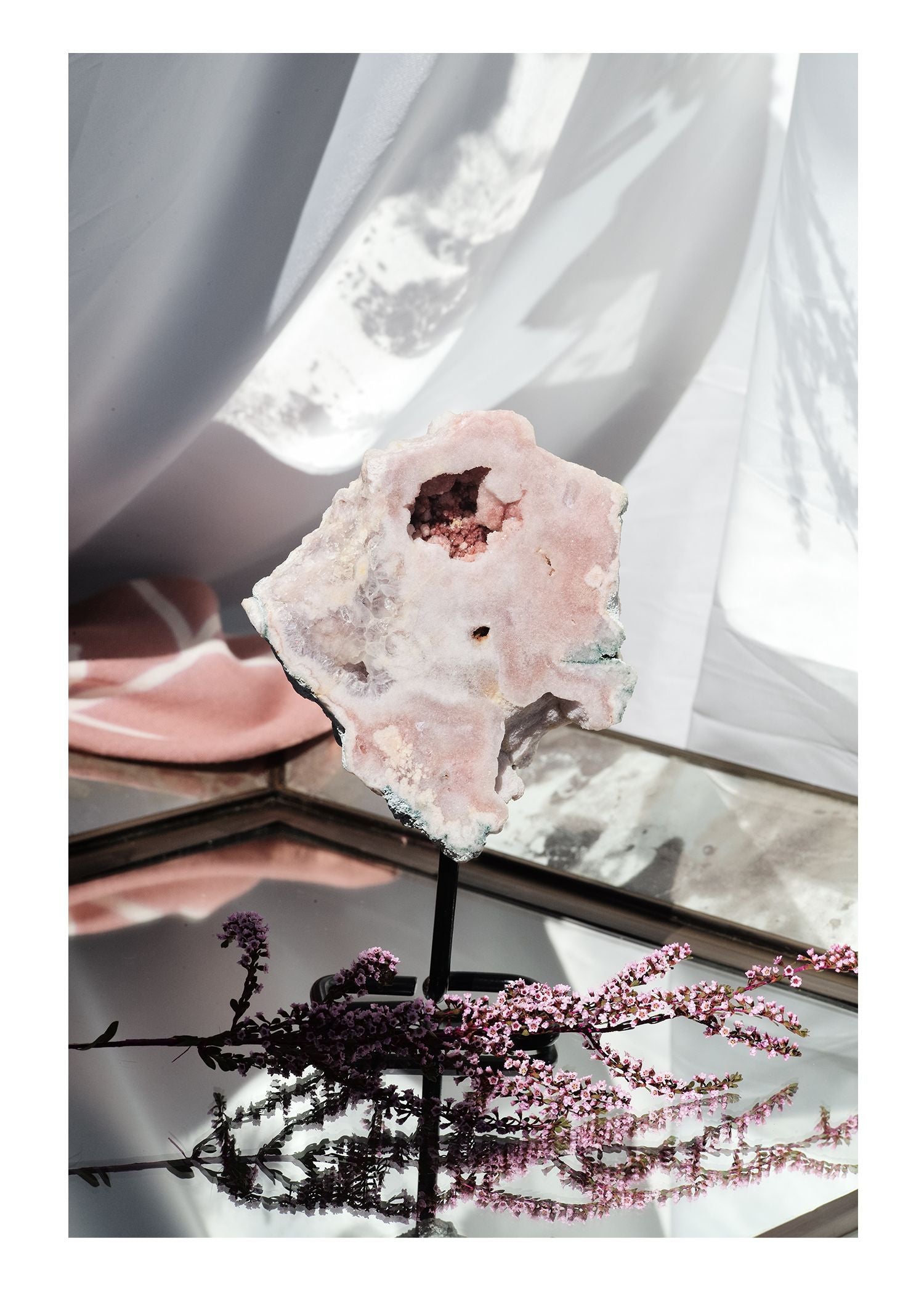 Pink Amethyst Slab on Stand (Pink with formations)