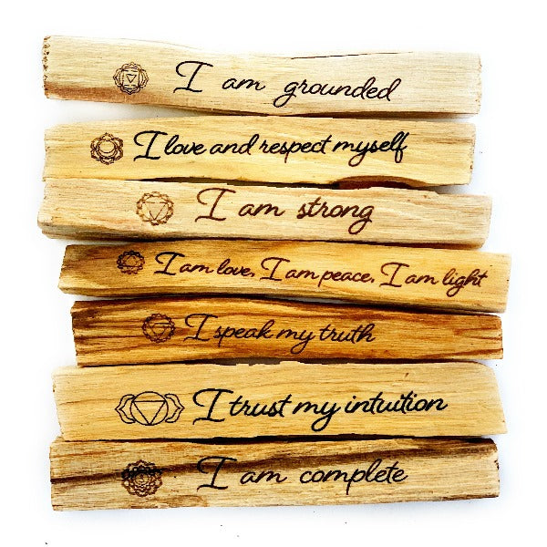 Engraved Palo Santo Set With Chakra Healing Affirmations