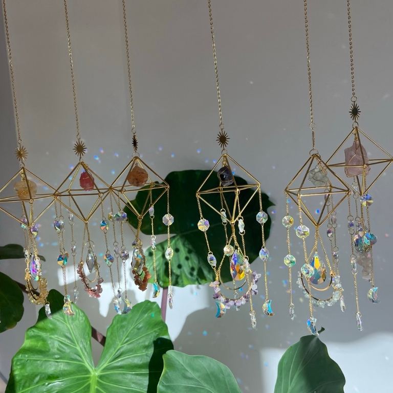 Sun Catcher with rough crystals and small tumbled stones