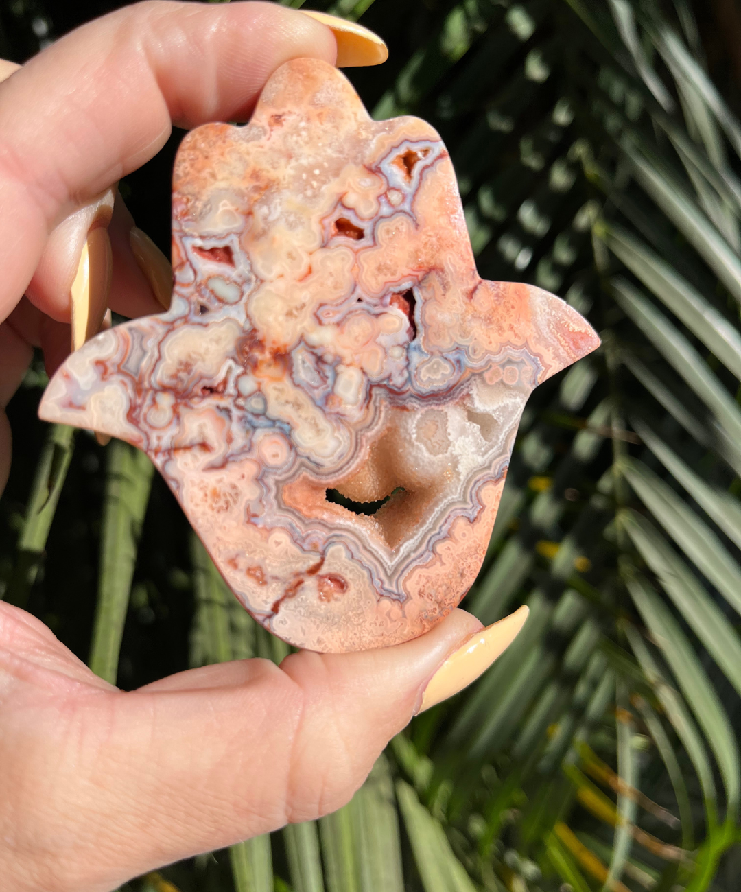 Crazy Lace Agate Hamsa Hand
