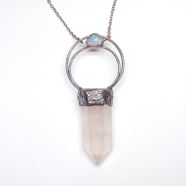 rose quartz point necklace