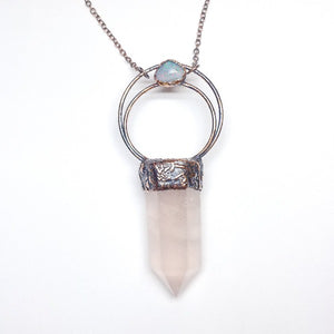 rose quartz point necklace