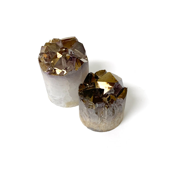 Two Druzy Crystal Towers Coated In Antique Gold