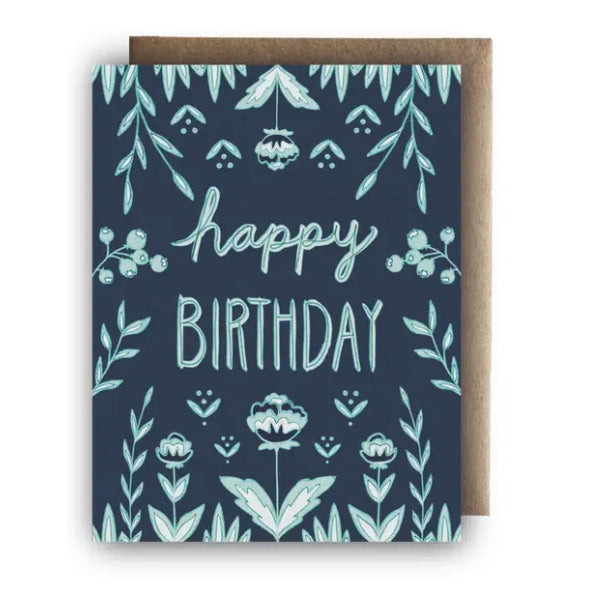 "Happy Birthday" Greeting Card Blue Flowers