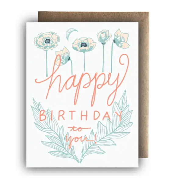 "Happy Birthday" Greeting Card With Poppies
