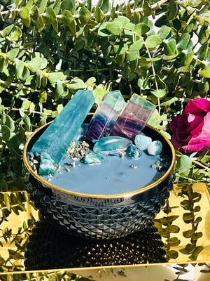 I am committed to staying focused on my goals - Green and Rainbow Fluorite Candle -  (only 1)