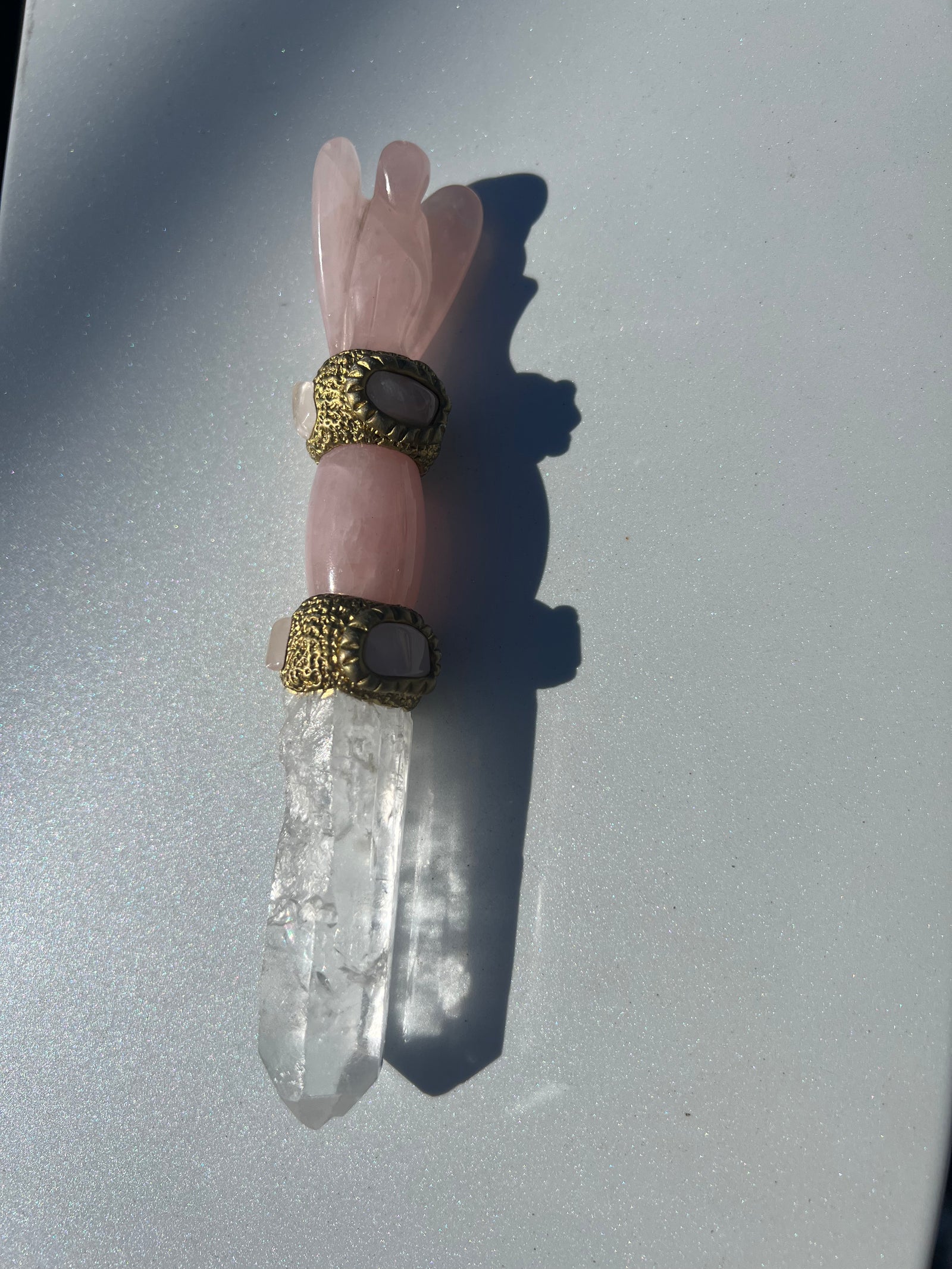 Rose Quartz with Clear Quartz Angel Wand