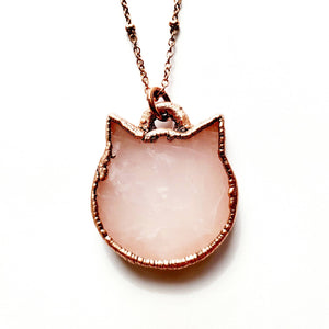 rose quartz cat necklace