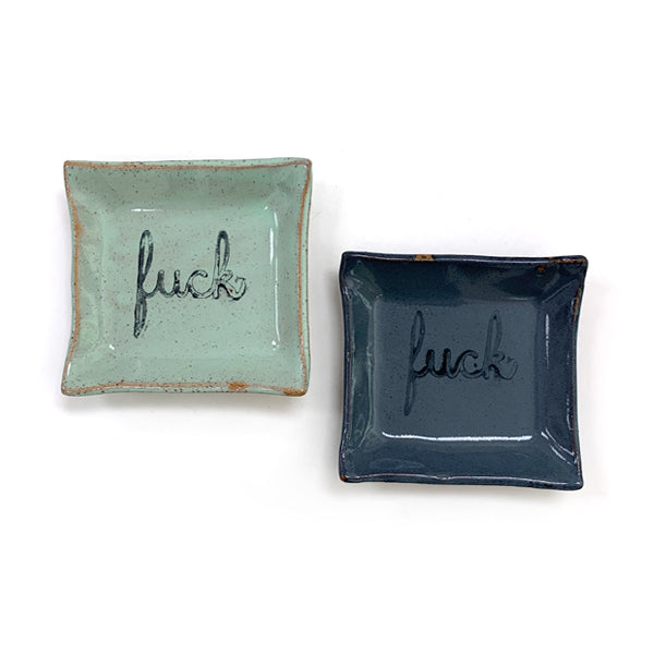 Dusty Green and Dark Blue "Fuck" Square Dishes