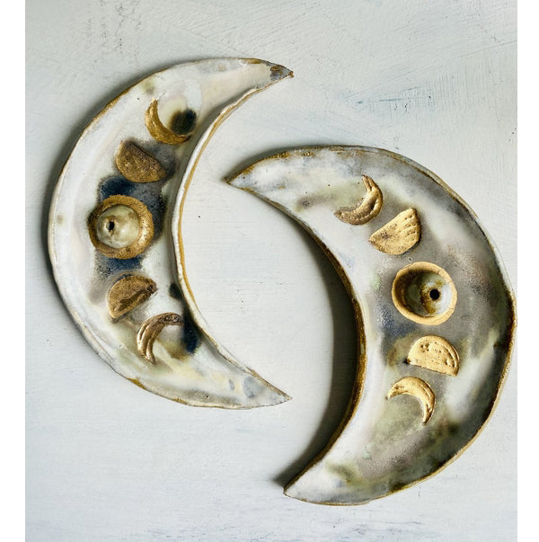 Crescent Moon Incense Dish with Gold