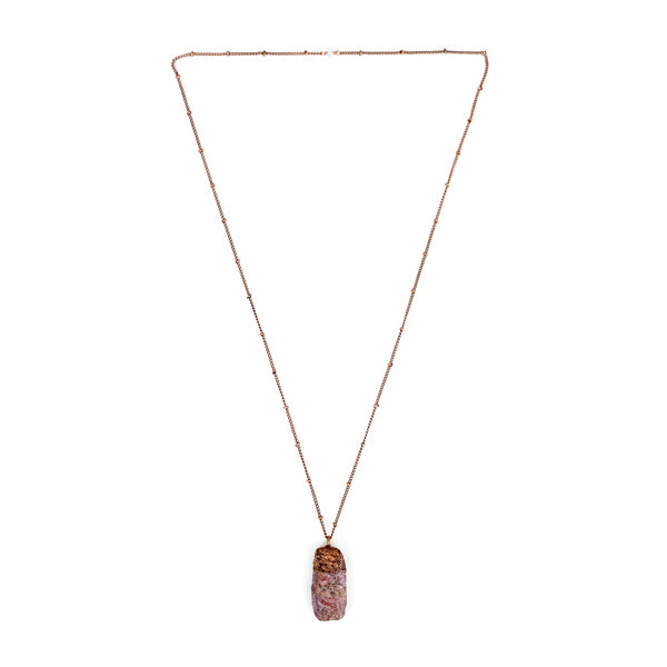 Ruby Crystal Necklace On A 24" Copper Satellite Chain.
