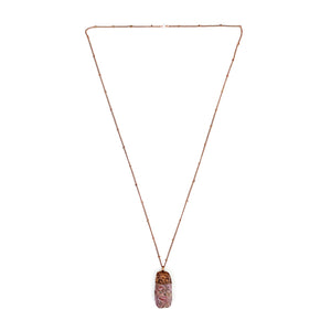 Ruby Crystal Necklace On A 24" Copper Satellite Chain.