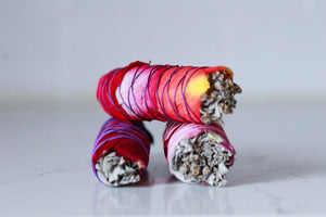 Three Rose Wrapped Floral White Sage Smudge Sticks